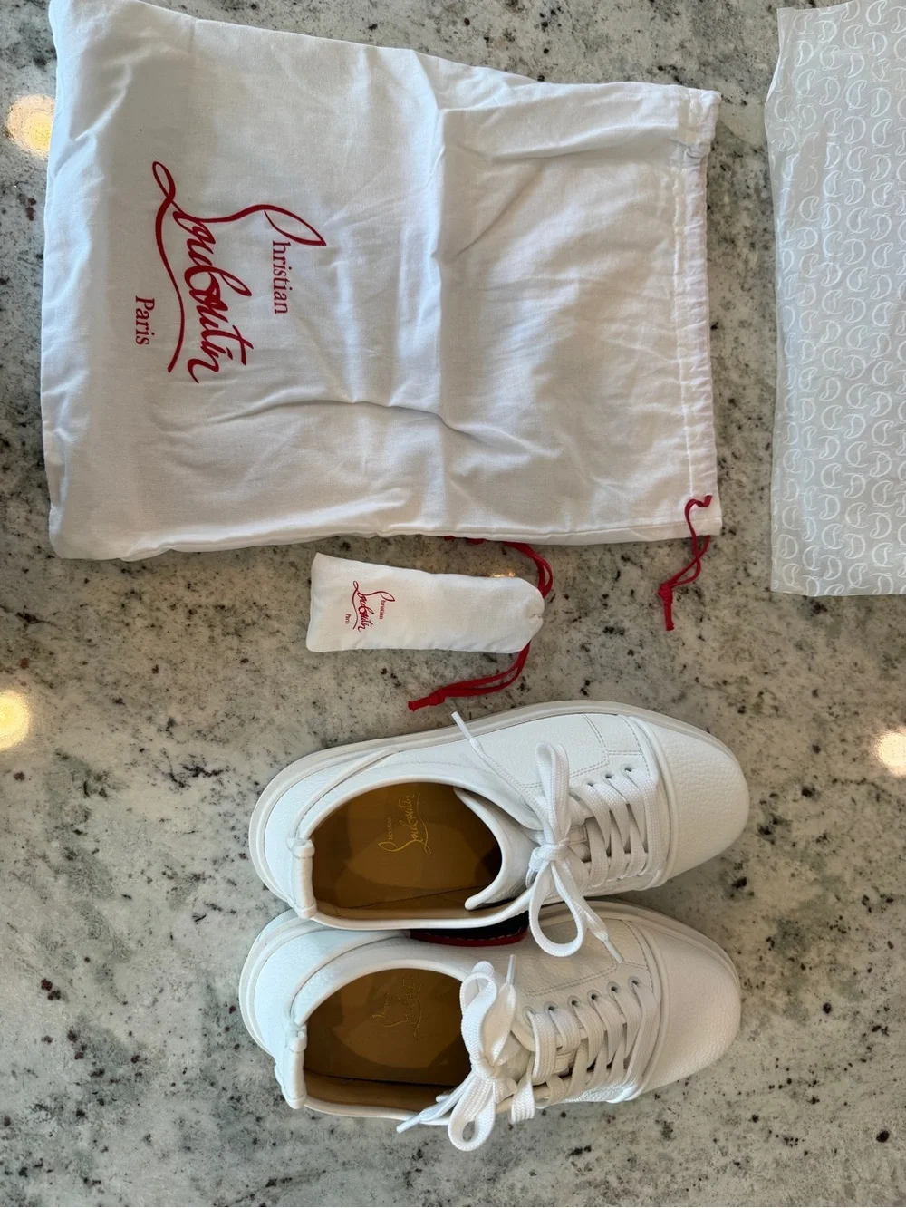 Christian Louboutin White Leather Low-Top Sneakers with Red Bottoms size 39